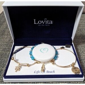 3 PC Bracelet Set Life's A Beach New Gift Ocean Flip Flop Palm Dangle Nautical